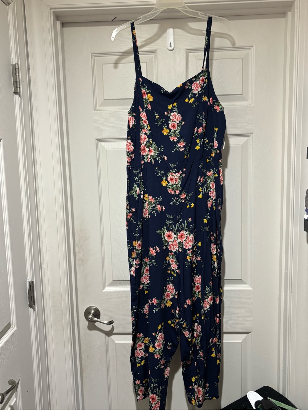 Old Navy Navy Floral Jumpsuit with Pink & Yellow Flowers